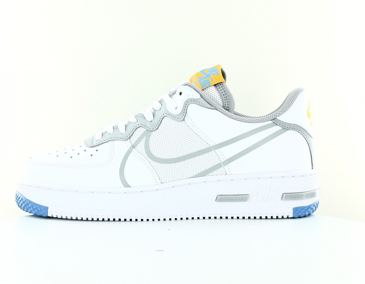 Nike Air force 1 react Blanc gris bleu jaune CT1020-100